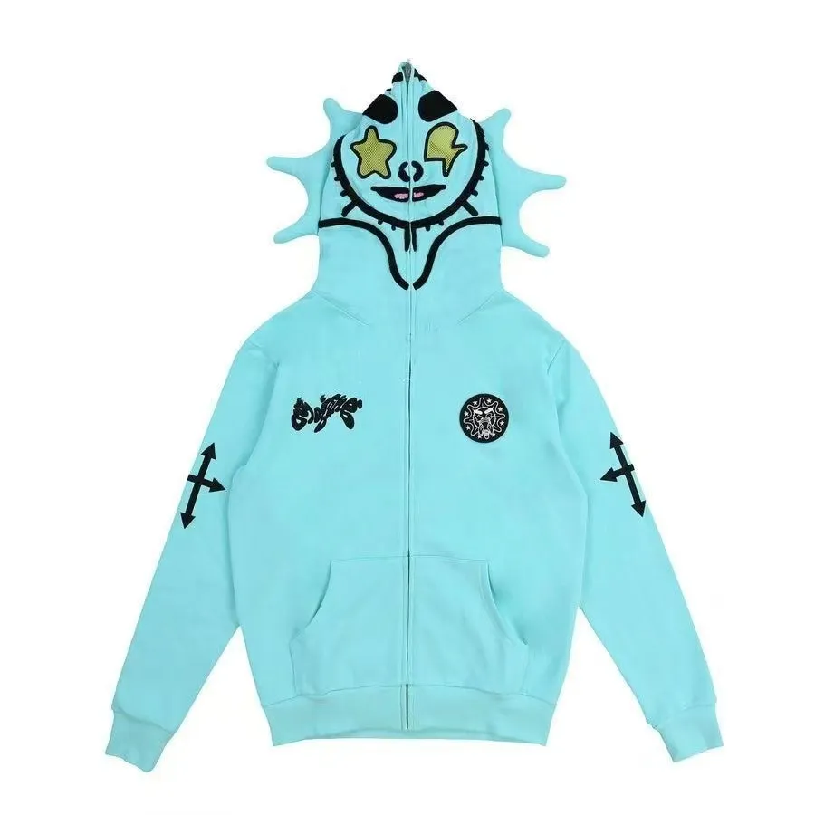 2024 Hot Fast Glo Gang Y2K Style Full-Zip High Street Inspired Hoodie With 3D Printed & Skull Design For Men Women -Bold_voghion.com