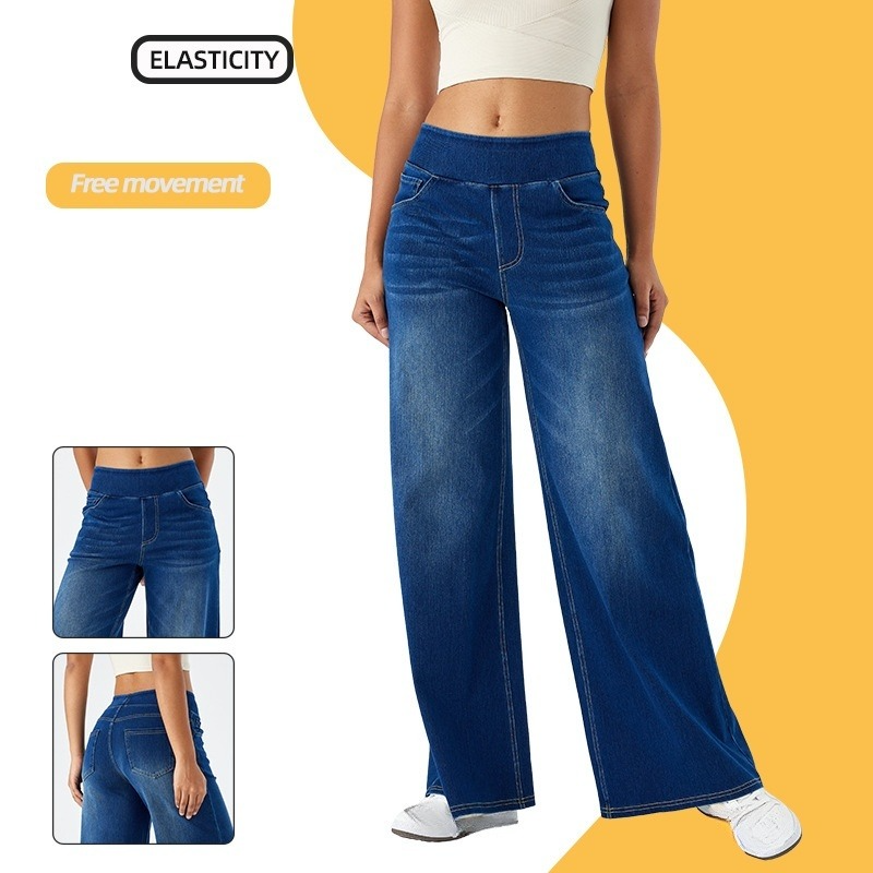 Women's Clothing New Large Size Denim Wide Leg Pants For Women High Waist Slimming Multi Pocket Straight Loose Cat Whisker Monkey Casual Pants