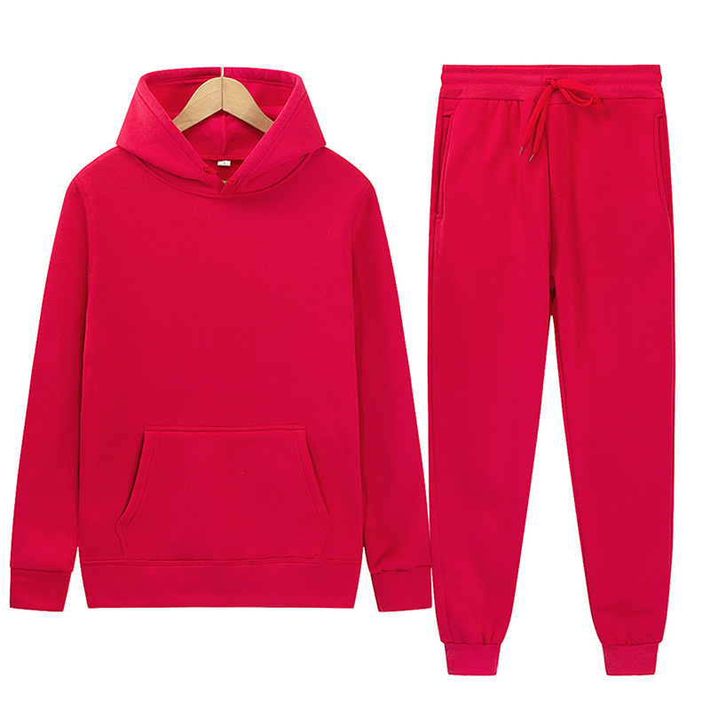 Sports Clothing Men's And Women's Sports Sweatshirt Set Solid Color Light Plate Fleece Hoodie + Trousers_voghion.com