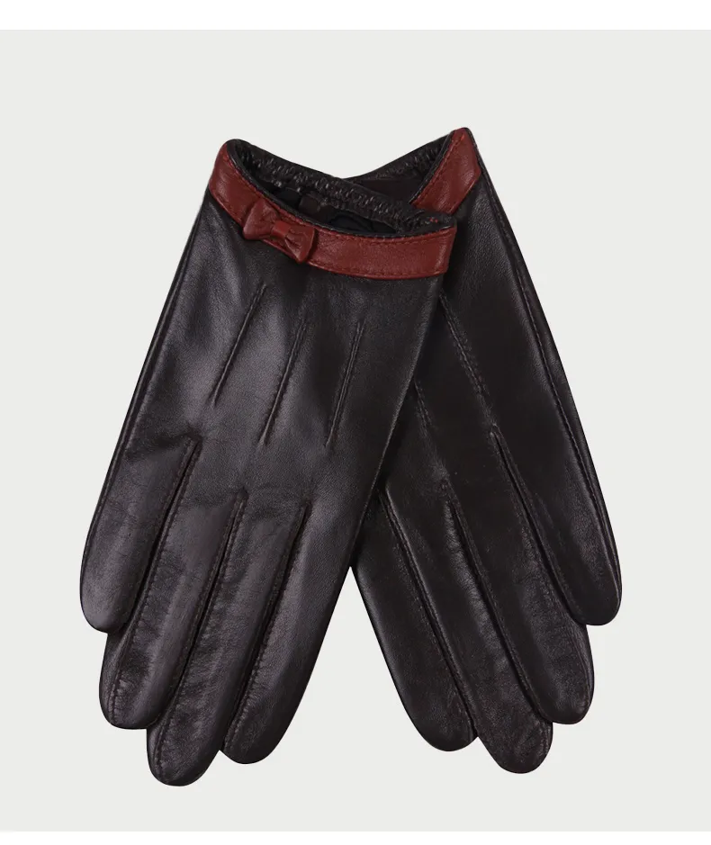 Moda-Couro Feminino Outono Inverno Estilo Fino Condução À Prova de Vento Mantenha Aquecido Couro Genuíno Pele de Carneiro Luvas Femininas_voghion.com