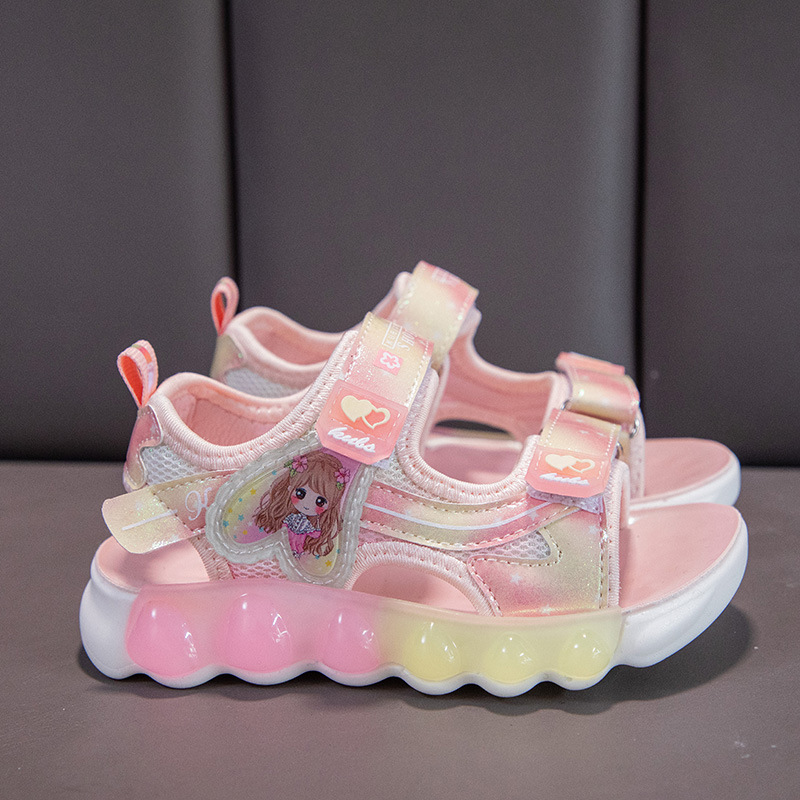 2024 Sandali da ragazza primaverili in pelle artificiale da spiaggia con velcro in gomma rosa viola stile principessa scarpe per bambini dei cartoni animati_voghion.com