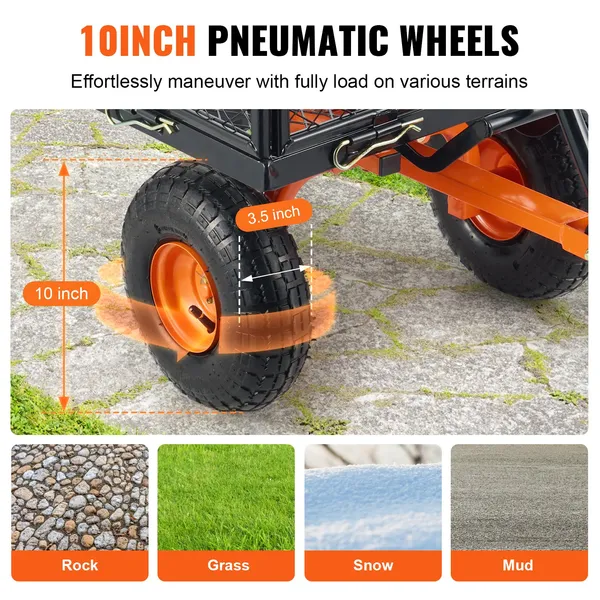 VEVOR Dump Cart, Metal Garden Dump Cart With Easy To Assemble Frame, Dump Wagon With 2-in-1 Convertible Handle, Utility Wheelbarrow 400 Lbs Capacity_voghion.com