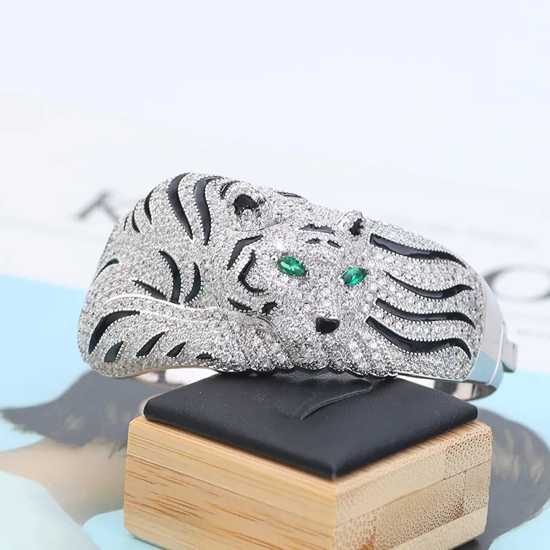 Classico bracciale rigido in argento dorato con motivo leopardato, anello, stile Love Designer per donne, uomini, ragazze, mamma e figlia, stilista di moda_voghion.com