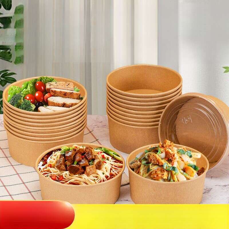 Cutie de hârtie Kraft îngroșată de unică folosință, cutie circulară pentru picnic și camping, fructe, mâncare ușoară, bol pentru salată, cutie de prânz_voghion.com