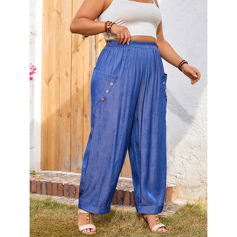 women's loose plus size pants solid color pocket casual pants trousers_voghion.com