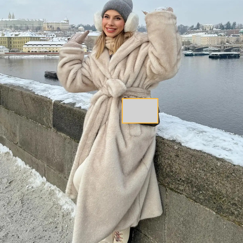 Women's Clothing Autumn and winter hooded fur coat for women long brand mink fur coat soft environmentally friendly fur coat