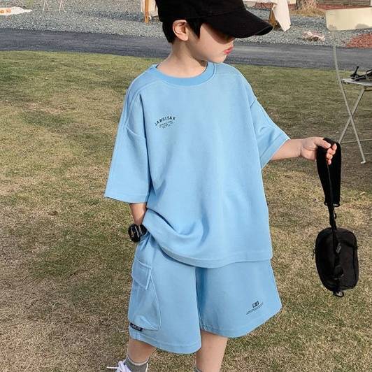 Ensemble de sport d'été pour garçon, t-shirt à manches courtes et short deux pièces, couleur unie, style Dopamine_voghion.com