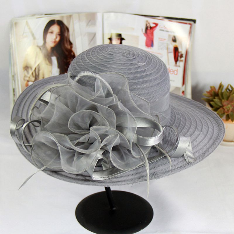 Zhuoxinder Fashion Dámská Organza Květinová Široká Brimka Šaty do kostela Kentucky Derby Sluneční Klobouk-Černá_voghion.com
