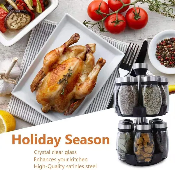 12 Glass Jar Bottles Set Revolving Spice Rack Organizer Storage For Kitchen, Spice Stand Holder, Spinning Countertop Herb And Spice Rack Organizer W_voghion.com