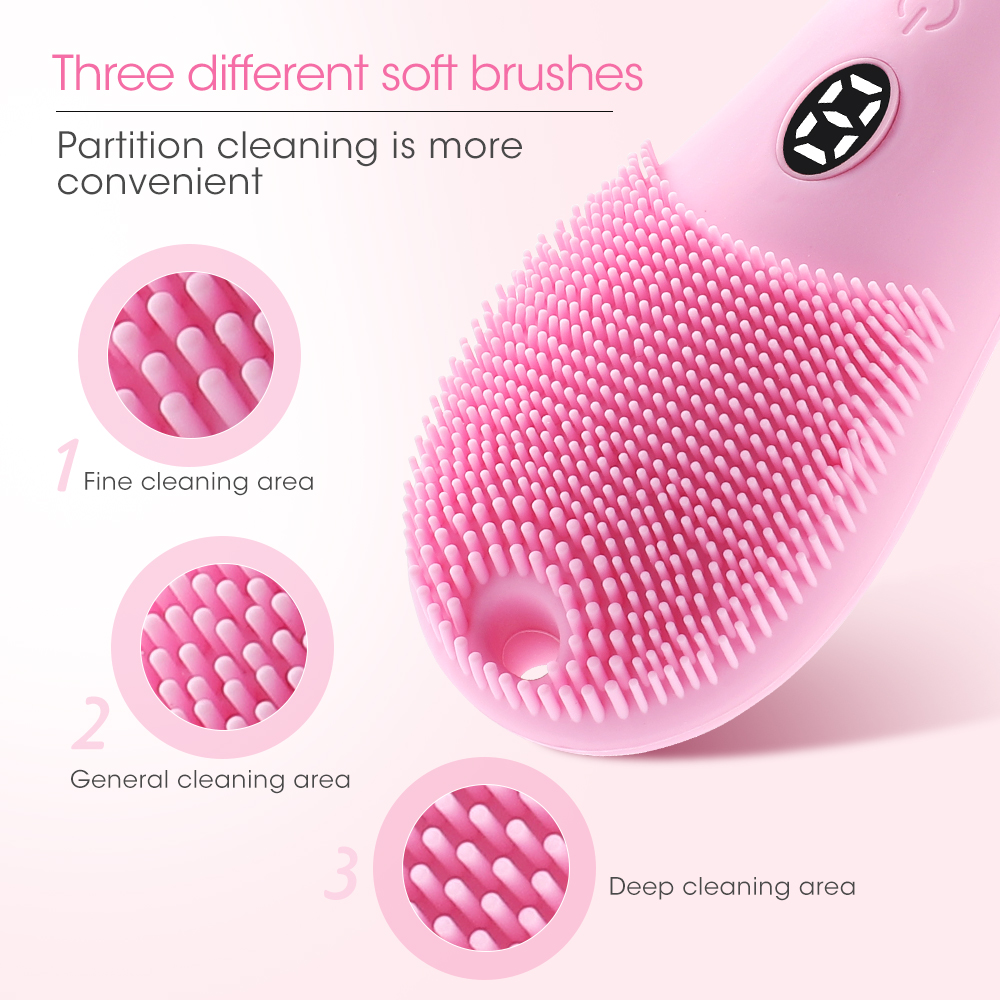 Ηλεκτρική βούρτσα καθαρισμού προσώπου Βούρτσα προσώπου σιλικόνης Βαθύς καθαρισμός πόρων Καθαριστικό απολέπισης δέρματος Απολέπιση Φροντίδα δέρματος Ηχητικό μασάζ_voghion.com