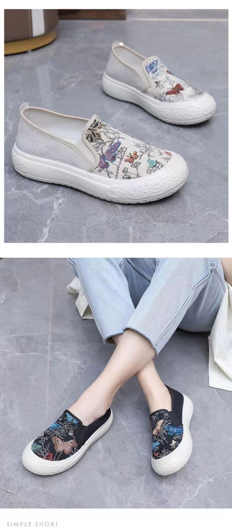 2024 spring new women's round head slip-on canvas women breathable soft sole student lazy single shoes_voghion.com