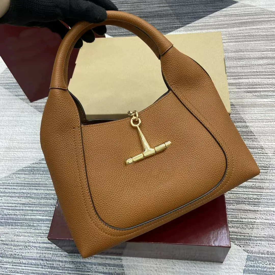 Quality Designer Softbits Bucket Grained Calfskin Leather Top Handle Gold Hardware Hasp Shoulder Bags Women Daily_voghion.com