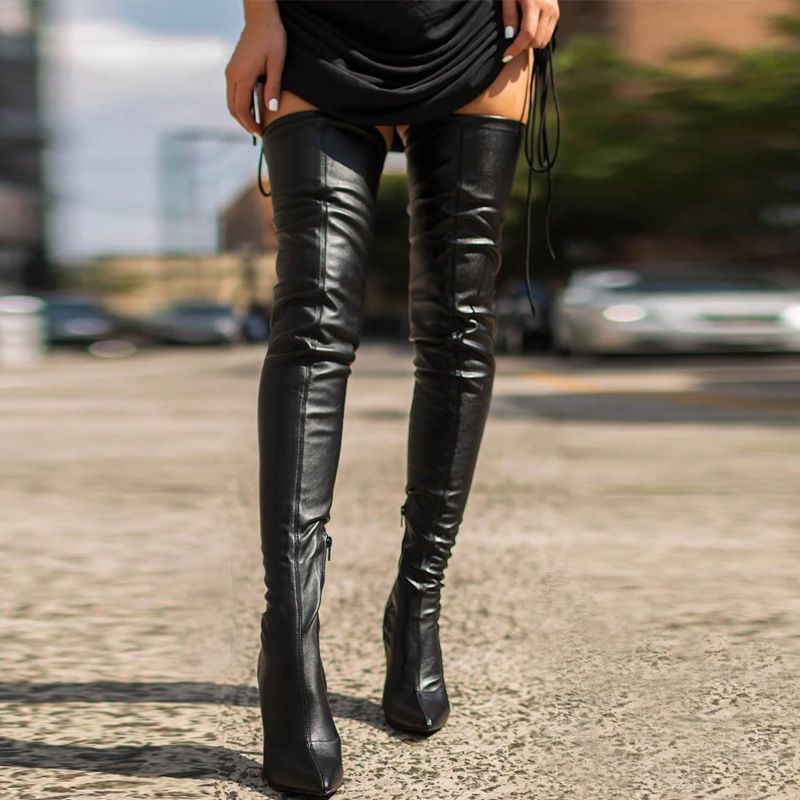 Neue sexy Overknee-Stiefel aus PU mit spitzem Seitenreißverschluss und hohen, schmalen Absätzen in Übergröße für Damen_voghion.com
