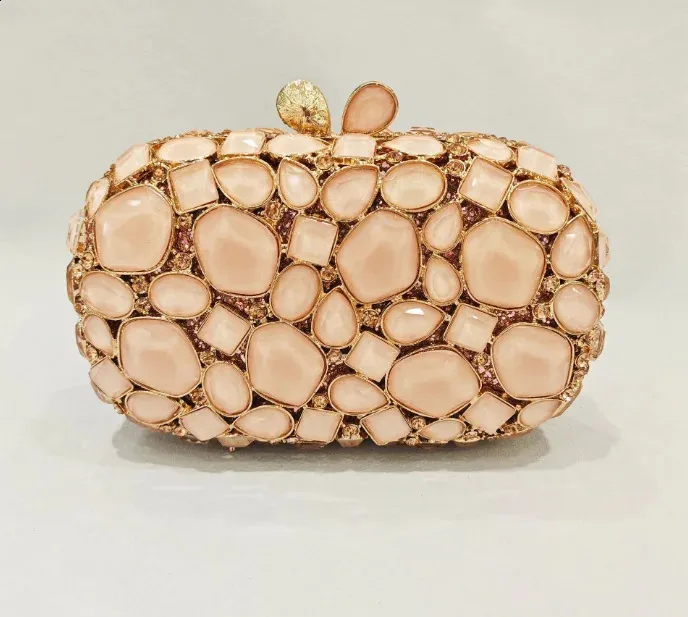 Poșetă de seară cu model shell roz pentru femei, cu pietre, Minaudiere, pentru petreceri, cină, Rhie, genți de mână cu cristale, genți și clutch-uri de seară_voghion.com