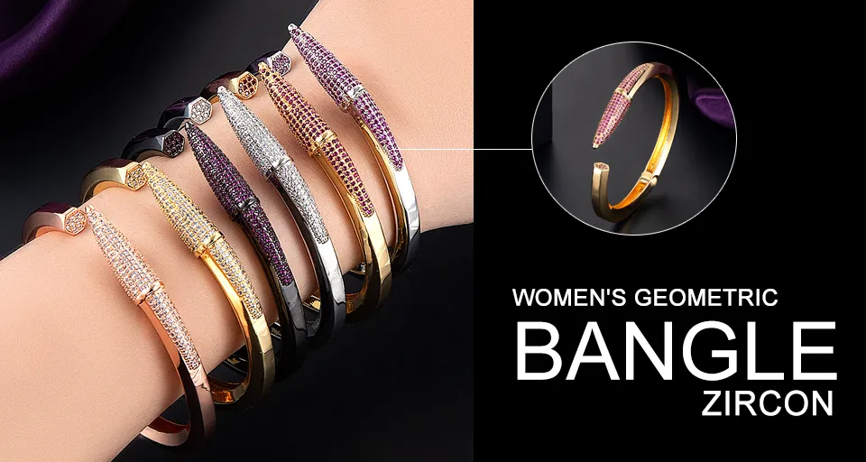 Bangle Woman Mixed Trendy Pencil Designs Cuff For Ms Wedding Purple Full Cubic Zircon Crystal Dubai Golden Party_voghion.com