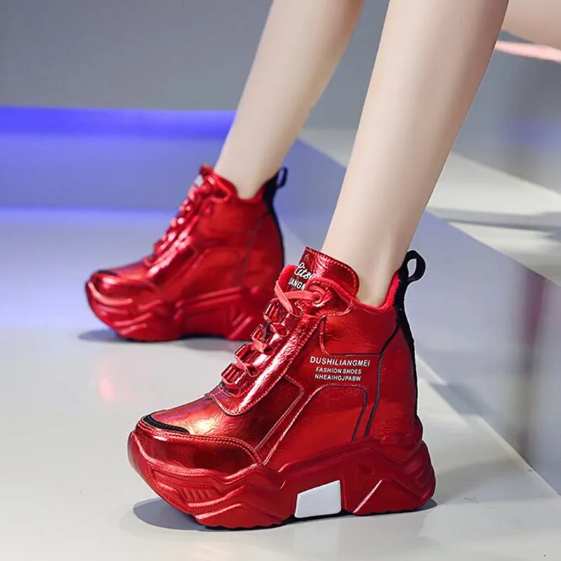 Freizeitschuhe Qualität Chunky Platform Outdoor Sneakers Frauen Winter Warm Super High Heels Frau Höhe erhöhen Stiefel_voghion.com