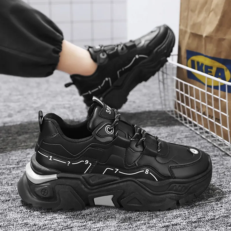 Men New Breathable Korean Version Trendy Versatile Inner Heightened Sneakers Casual Clunky Shoes White Free Shipping_voghion.com