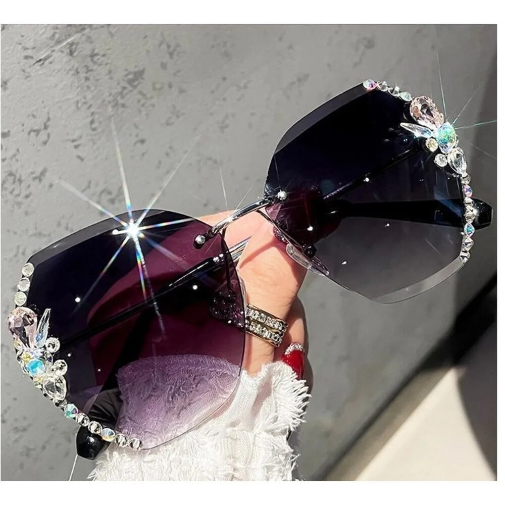 Occhiali da sole famosi in Internet con diamanti per donna con un viso grande e snello, piccoli cristalli senza montatura resistenti ai raggi UV_voghion.com