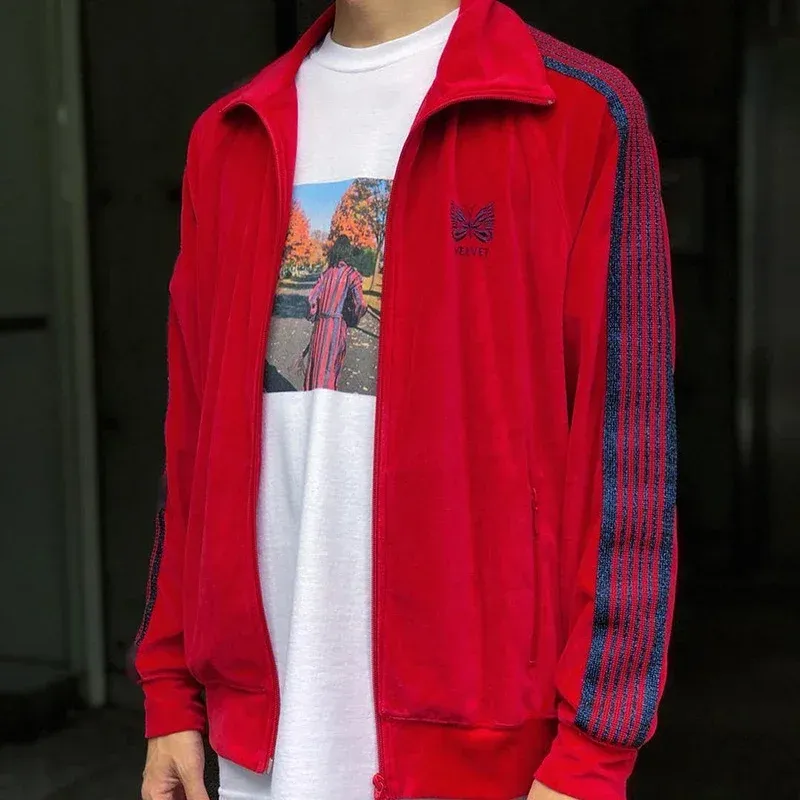 giacca da uomo moda multicolore uomo donna coppia aghi awge giacca da pista alta qualità a righe veet cappotto ricamato_voghion.com