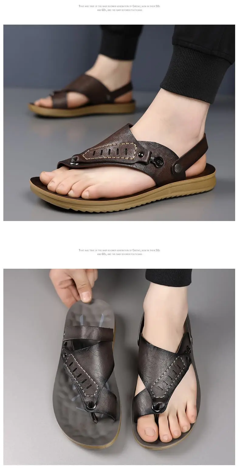 Men's Sandals Microfiber Leather Casual Summer Beach Flip Flops_voghion.com