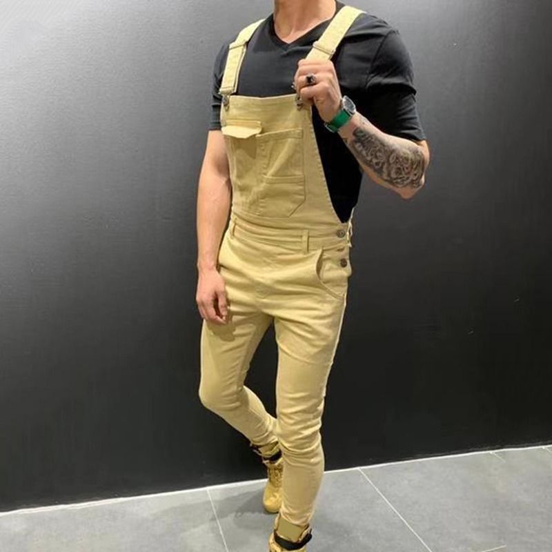 Jeans Denim Latzhose Latzhose Overalls Herren Jumpsuits Cargo Arbeitshose Übergröße Herren Casual Moto Biker Hose_voghion.com