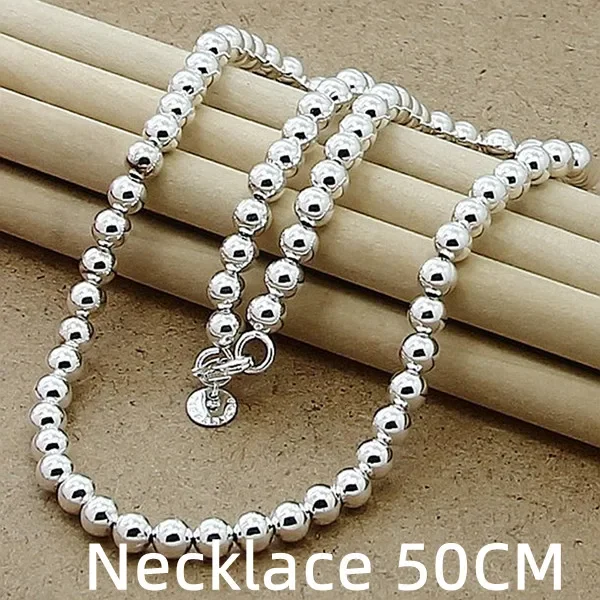 Collana con catena a sfere di perline lisce da 6 mm in argento Sterling LIHong per donna e uomo, gioielli di moda_voghion.com