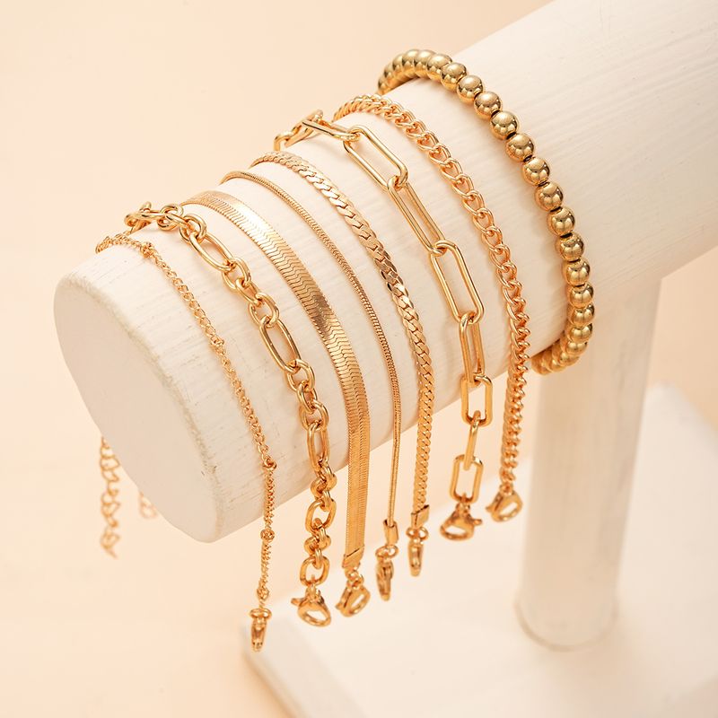 hot New Chain 8 Piece Set Fashion Round Bead Snake Bone Bracelet_voghion.com