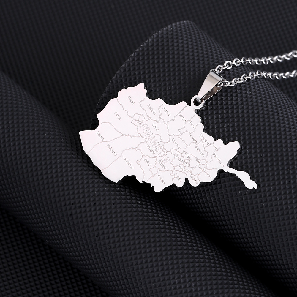 Stainless Steel Afghanistan Map and City Pendant Necklace Couple Style Ethnic Style Popular Personality Accessories