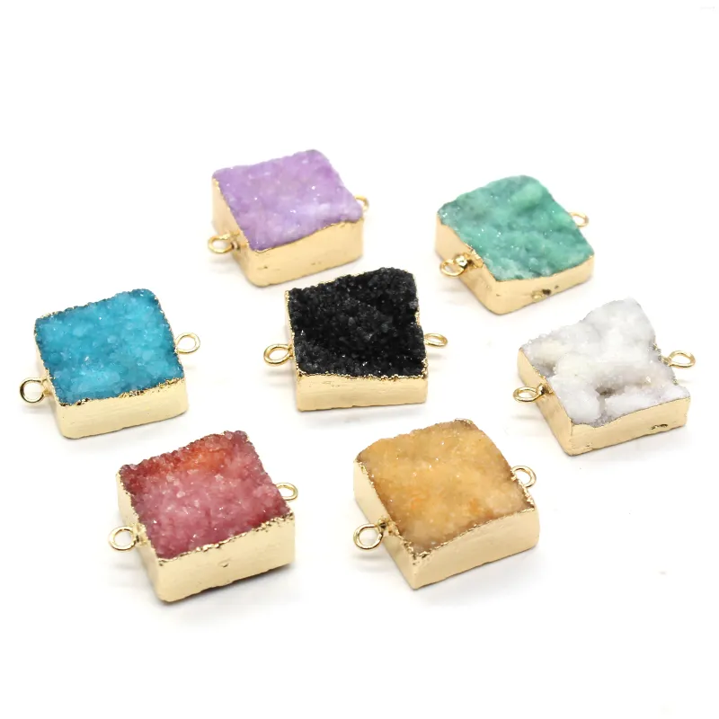 Colliers pendentifs 100-Unique 1 pièce couleur or jaune clair forme irrégulière rectangle cristal teint plusieurs couleurs double_voghion.com