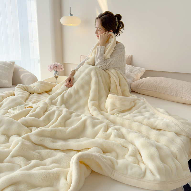 Light luxury high-end rabbit plush double-sided plush, thickened multi-functional air conditioning lunch break cover_voghion.com