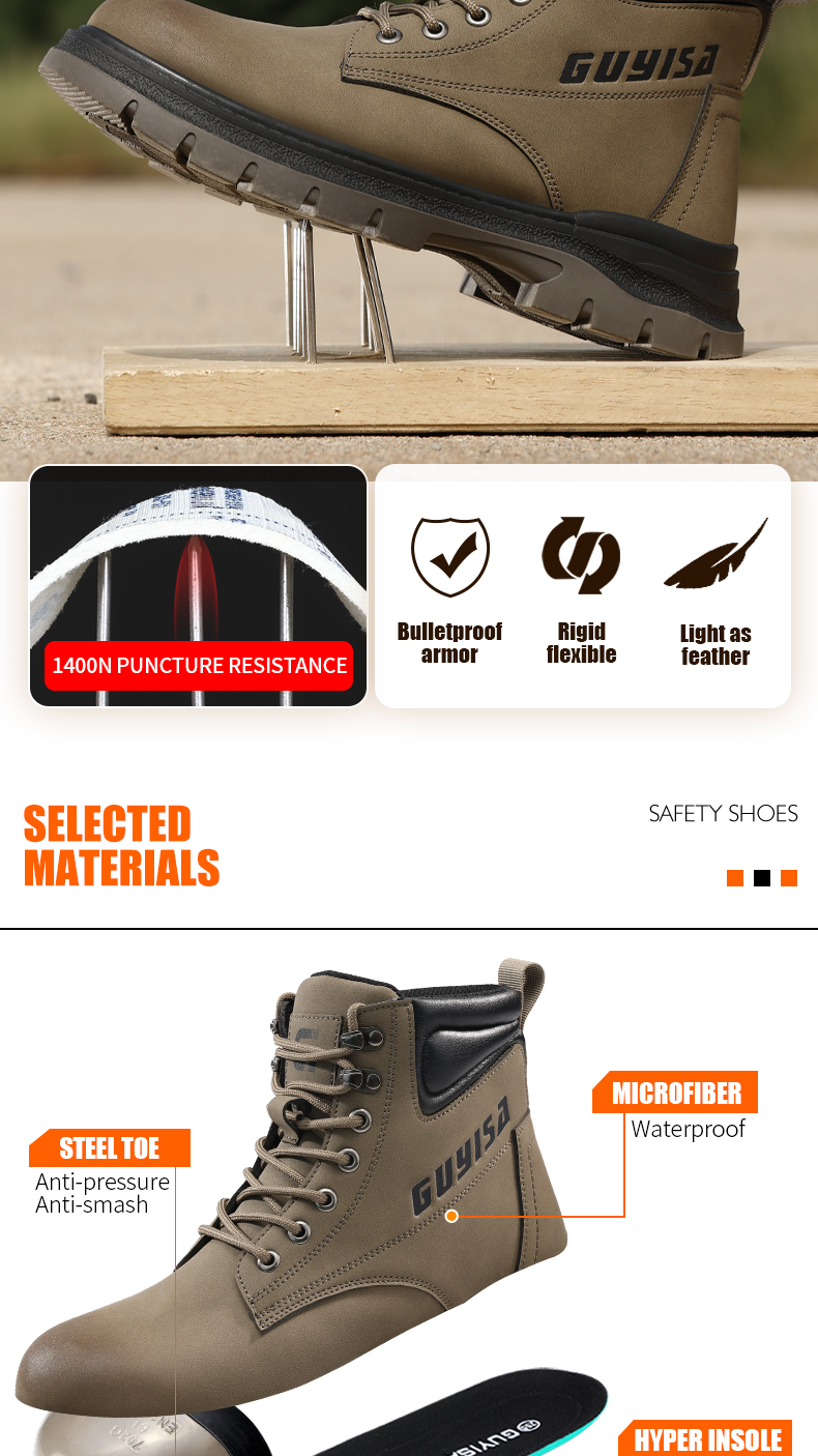 GUYISA Scarpe antinfortunistiche alte con punta in acciaio, impermeabili, antiscivolo, verde oliva 39-45 F063_voghion.com