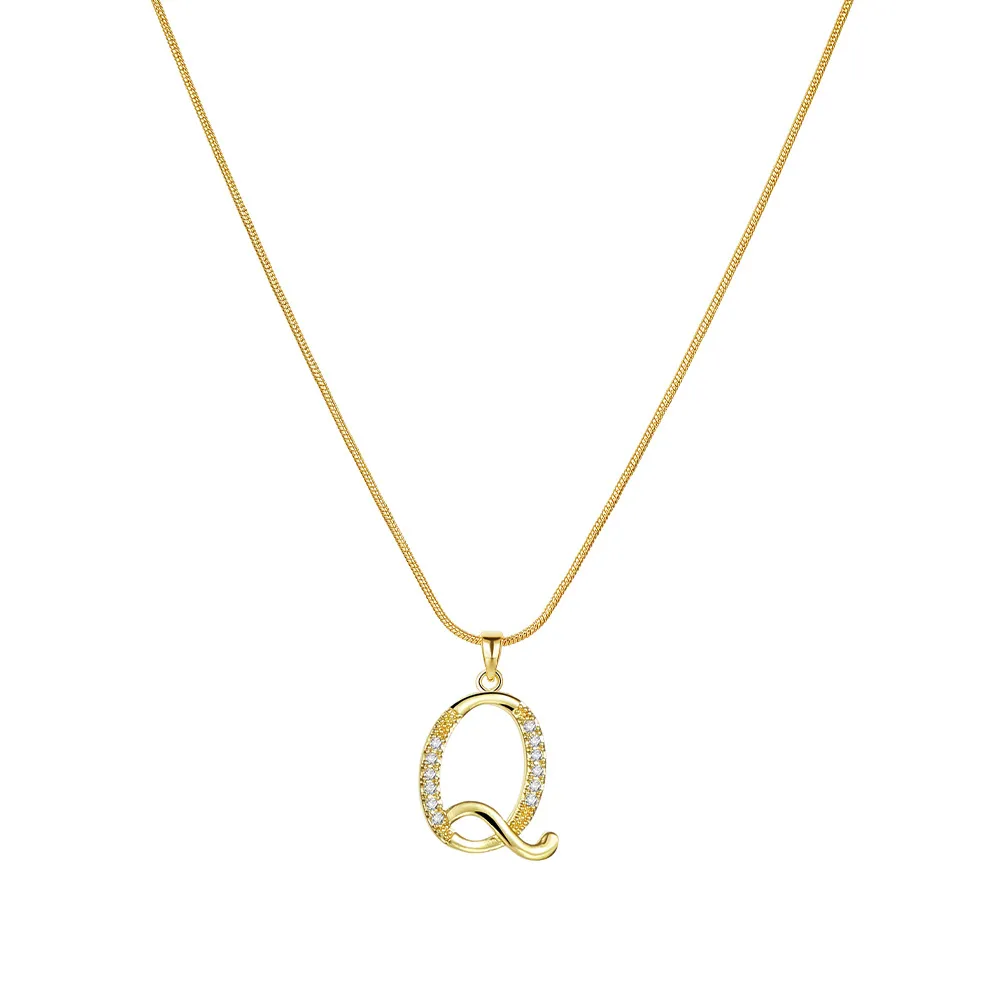 Colliers pendentifs personnalisés CZ A-Z Alphabet Collier Bijoux Plaqué Or Lettre Initiale Cursive Vieil Anglais_voghion.com