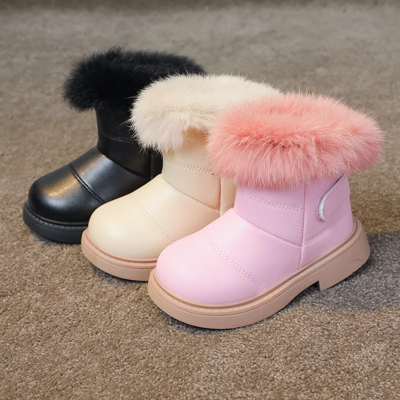 Toddler Warm Boys Girls Winter with Fur Cutefeet Snow Boots Kids Soft Bottom Shoes Size 21 - 30_voghion.com