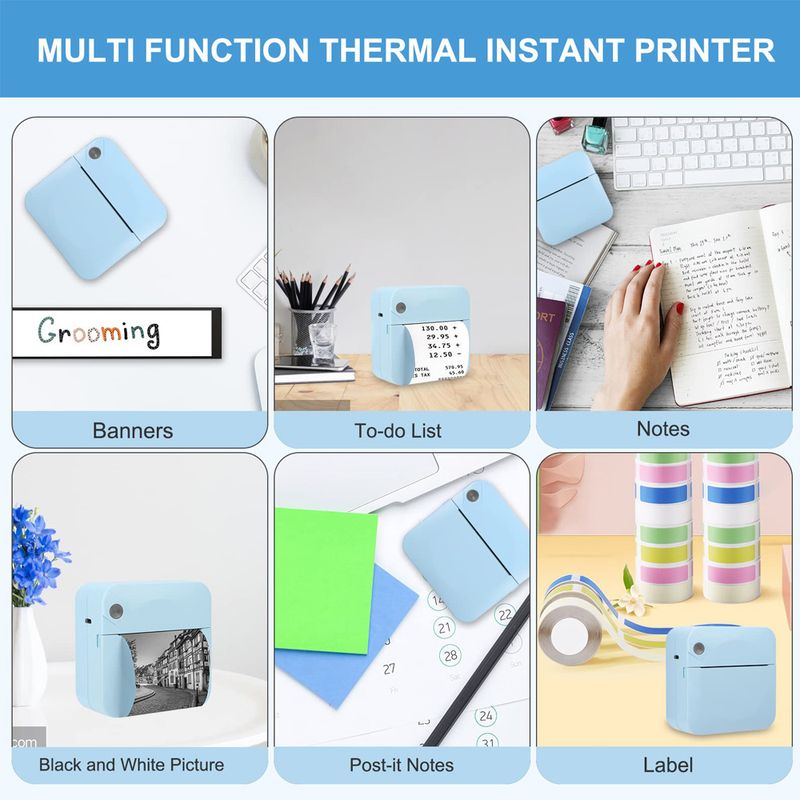 Pocket Mini Portable Wireless BT Thermal Photo Printer , Inkless Printing Gift Study Notes Label Receipt With 11 rolls_voghion.com