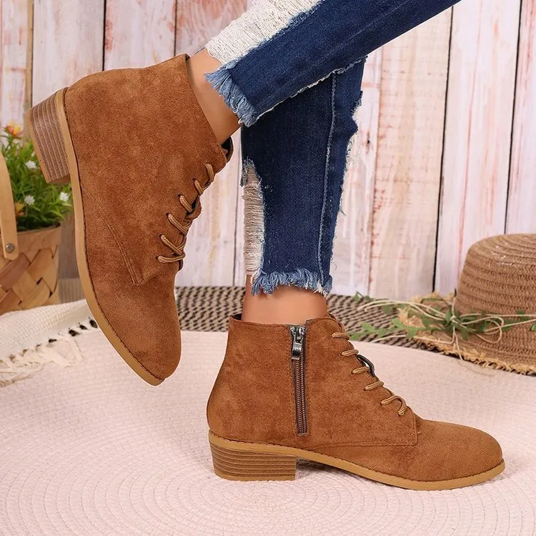 New Arrival 2024 Women's Martin Boots - Winter Fashionable Frosty Suede & Sleek Design with Adjustable Cross Tie Zipper_voghion.com