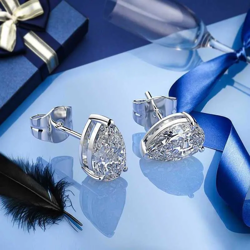 Σκουλαρίκια OEVAS Classic 100% Sterling Sier Pear Created Moissanite Gemstone Studs από λευκόχρυσο, κοσμήματα χονδρικής G0923_voghion.com