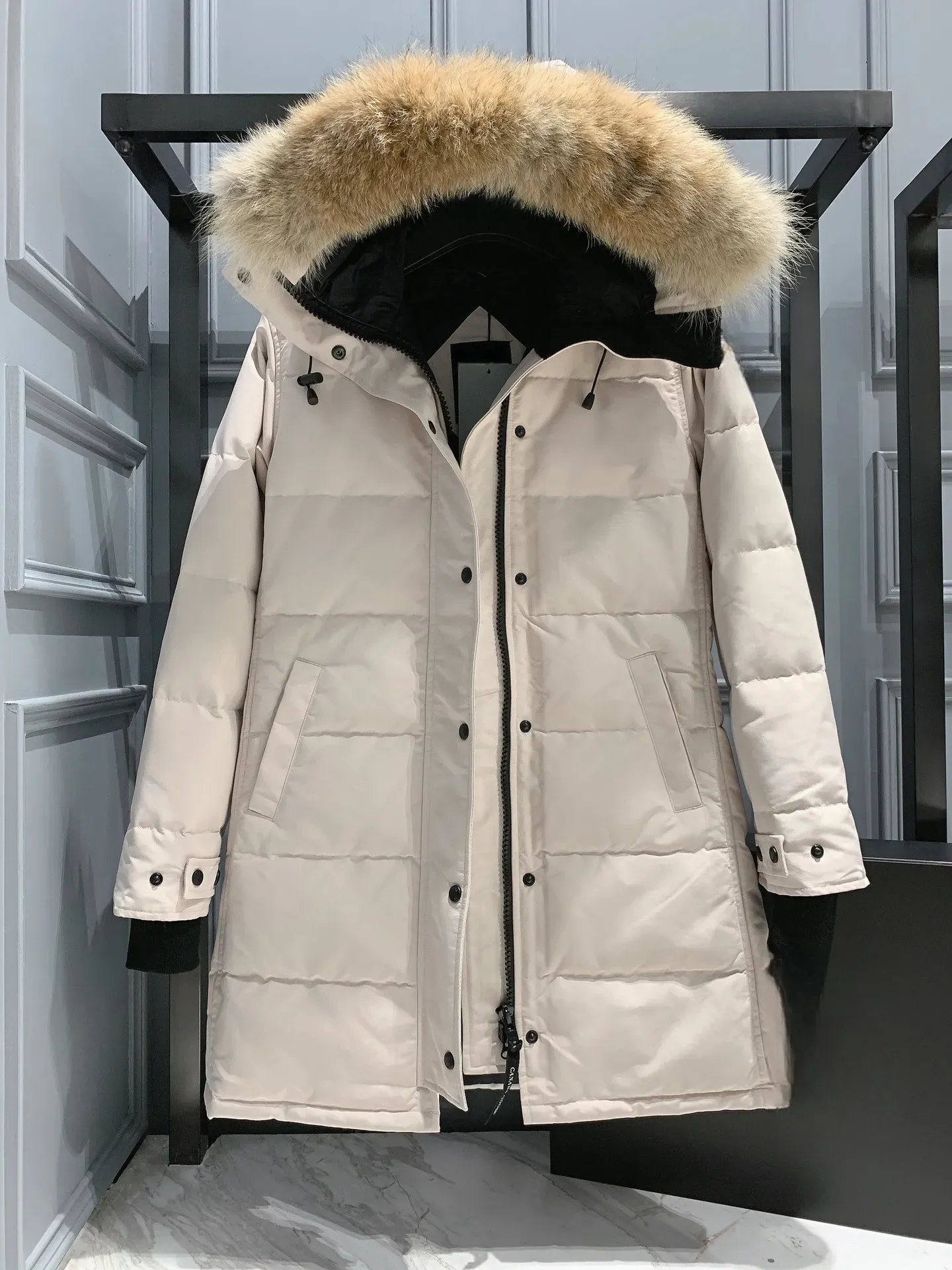 Parkas femininas de grife jaqueta feminina de plumas marca de moda canadense casaco longo bolso gola de pele top térmico feminino outono_voghion.com