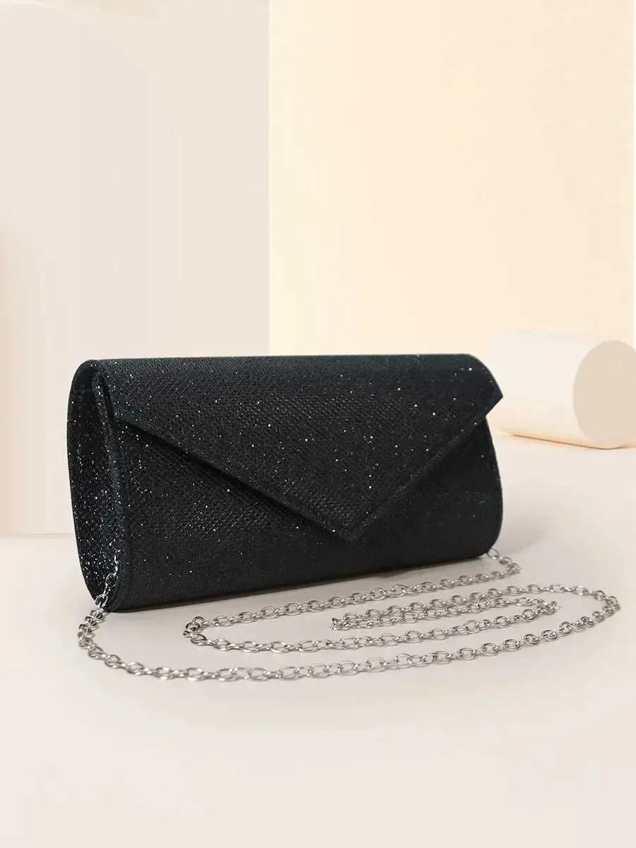 Womens envelope evening chain shoulder bag shiny sier long wallet womens wedding party clutch mini handbag Y241019_voghion.com