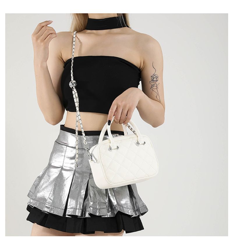 Xiaoxiangfeng Bowlingtasche Damen 2024 neue Leder Rautenkette Tasche Umhängetasche Kissentasche Handtasche_voghion.com