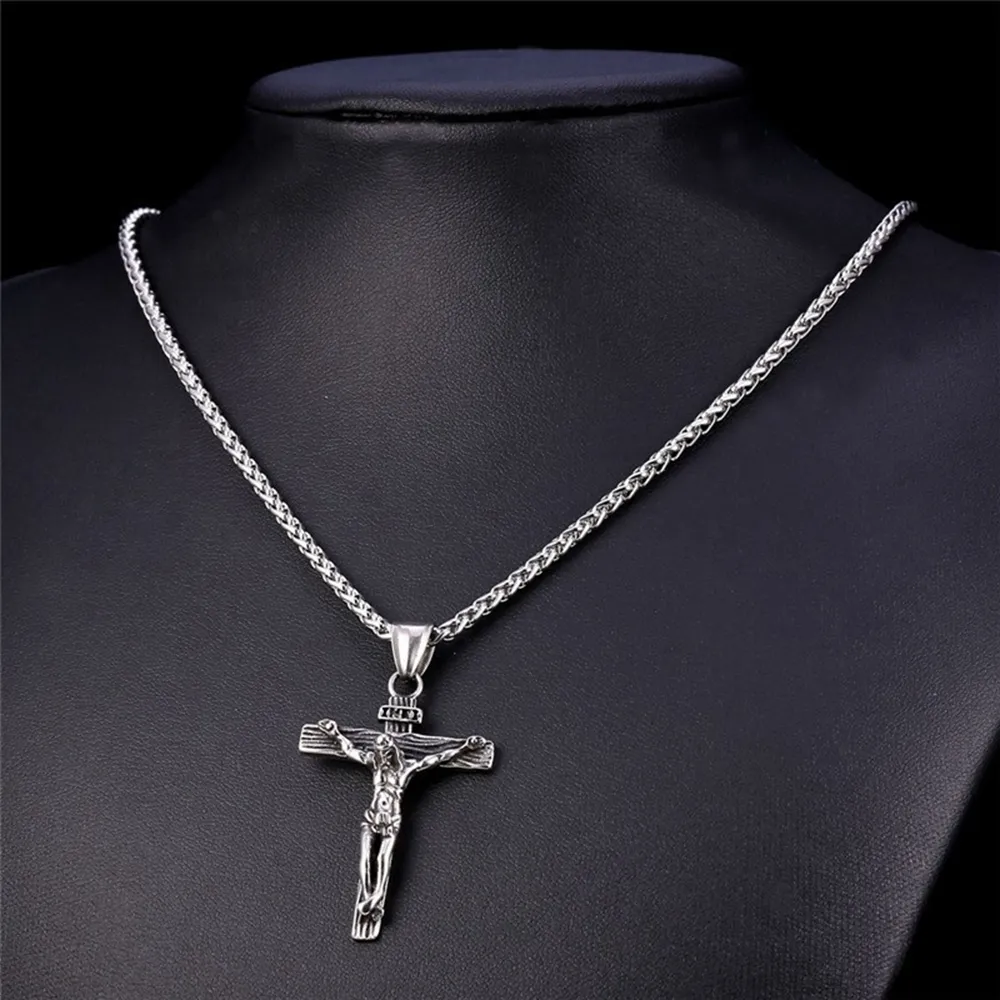 Religious Jesus Fashion Gold Cross Pendent With Chain Necklace Jewelry Gifts For Men Pendant_voghion.com