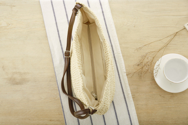 Borsa da spiaggia in stile pastorale con tracolla singola in paglia da donna_voghion.com