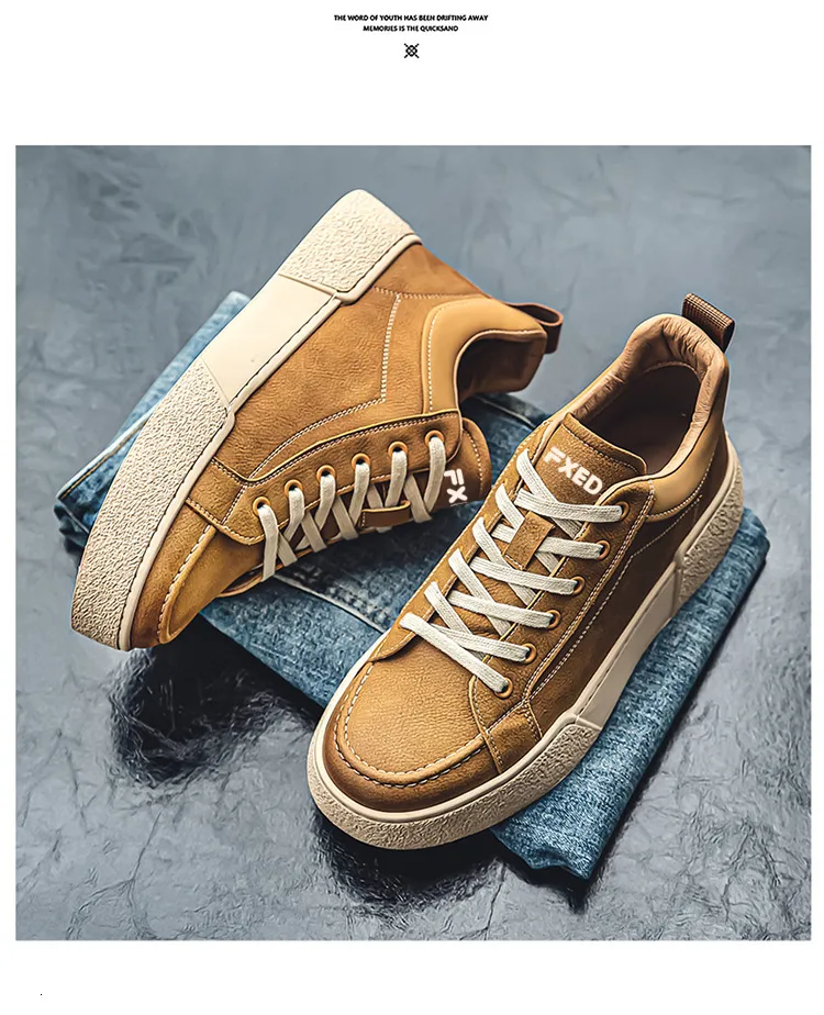 Baskets en cuir pour homme semelle épaisse style coréen_voghion.com