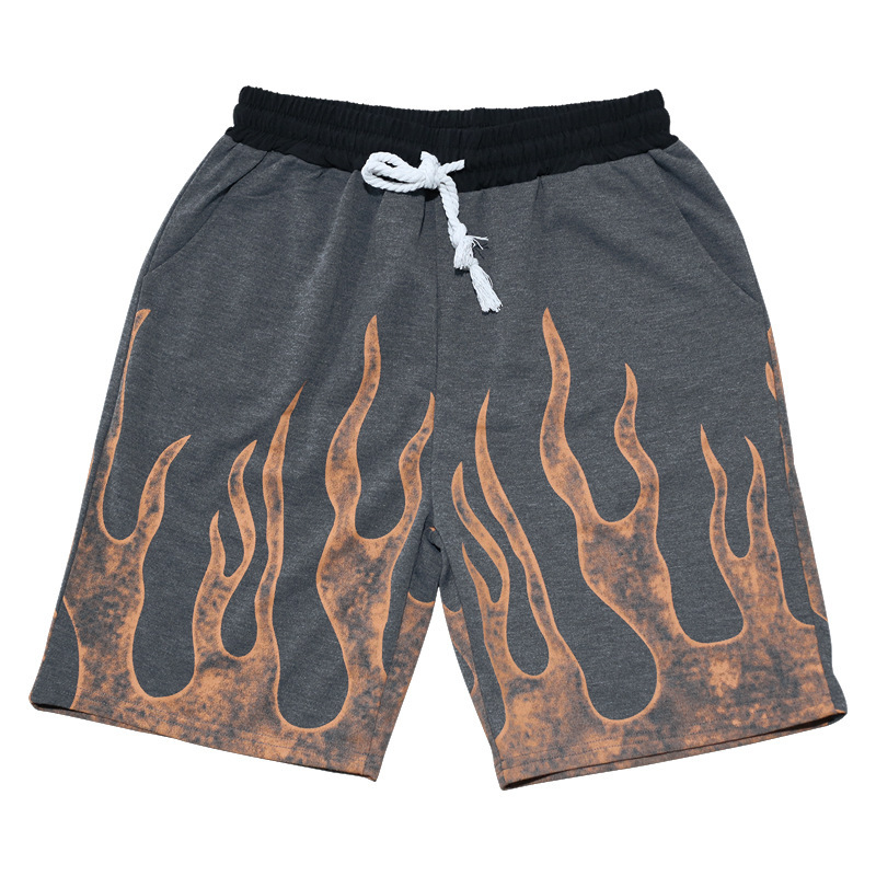 European And American New Summer Men's Short-sleeved Suit Cross-border Flame Series Printed Casual Sports Short-sleeved Shorts Suit_voghion.com