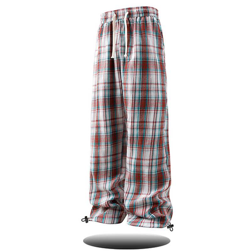 Conjunto de camisa e calça masculina inspirado – calça xadrez de manga comprida com botões e calça casual (roupa de rua retrô para adolescentes e jovens adultos)_voghion.com