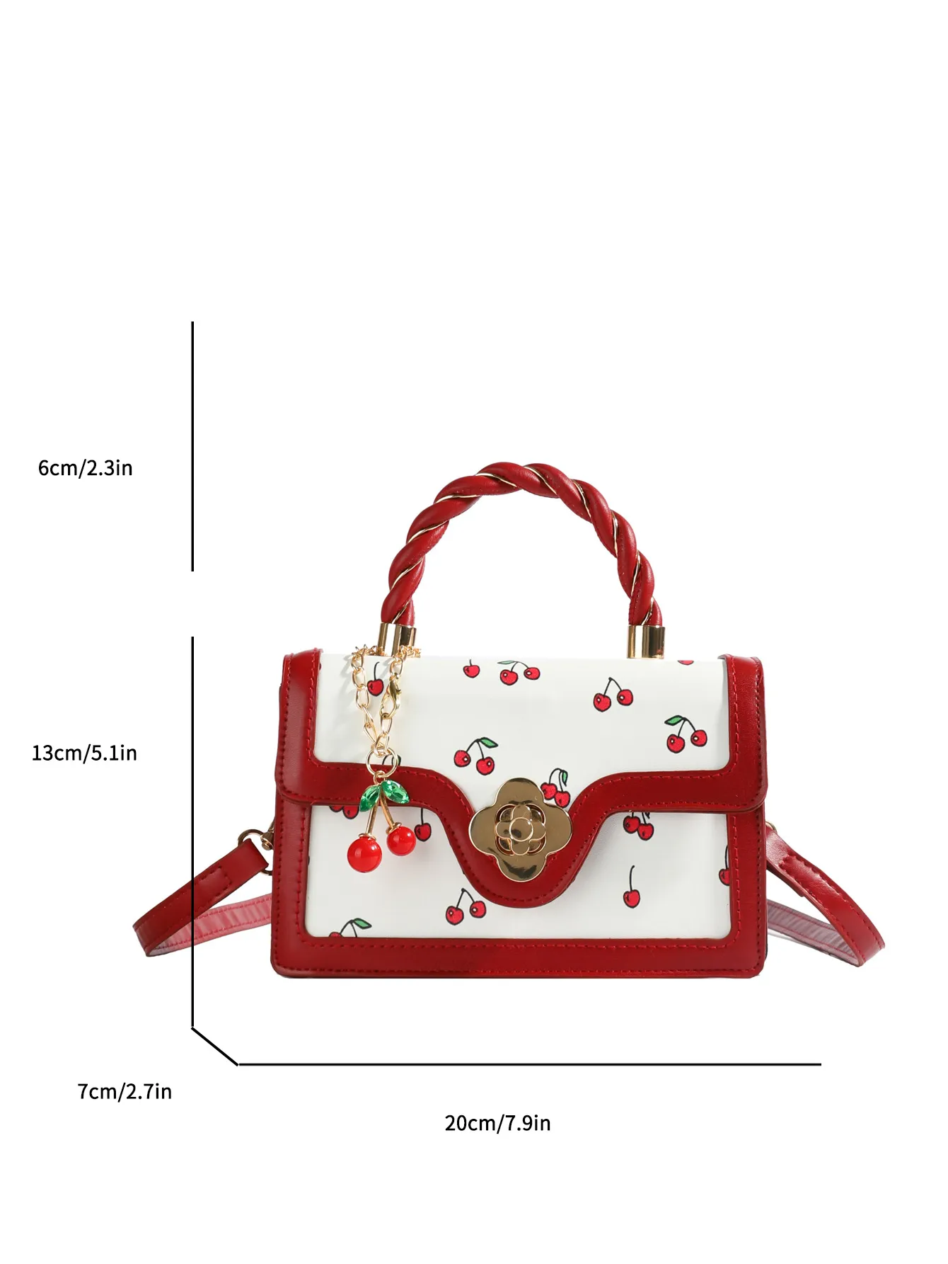 Fashion Crossbody - Cute Cherry Print Small Square Bag With Fresh Color Contrast, Lightweight For Daily Use_voghion.com