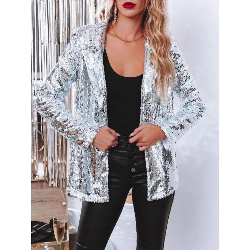 Abbigliamento da donna nuovo stile pendolare cardigan bavero manica lunga paillettes casual abito_voghion.com
