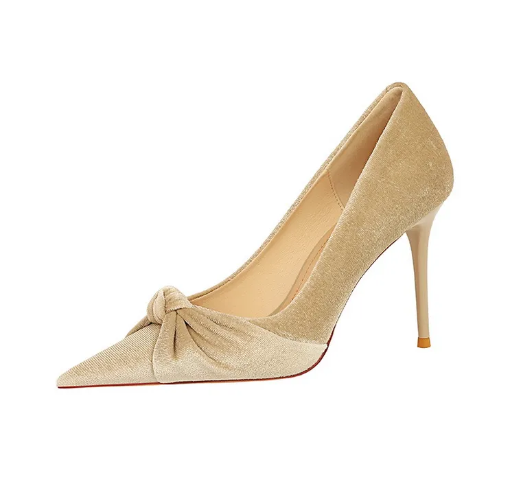 Women's Suede Pointed Toe Bow High Heels For Evening Banquet_voghion.com