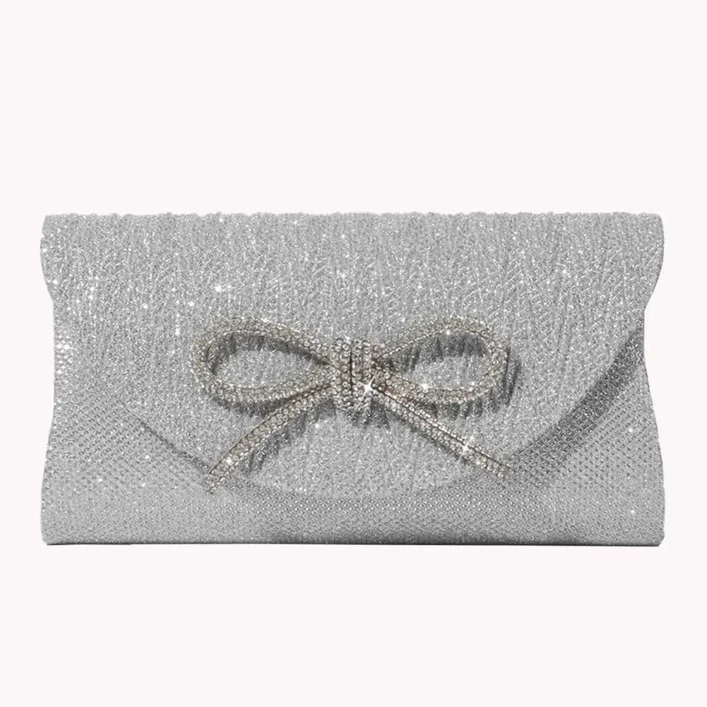 Elegante pochette con fiocco in cristallo scintillante da donna, con busta, per cena, sera, matrimonio, festa, ballo, portafoglio Y241019_voghion.com