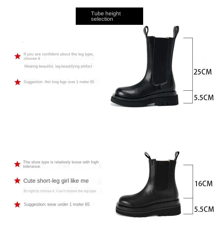 Stivali con plateau e chunky invernali da donna, carini coreani, scarpe da donna, autunno, vera pelle, neri, stivaletti kawaii_voghion.com