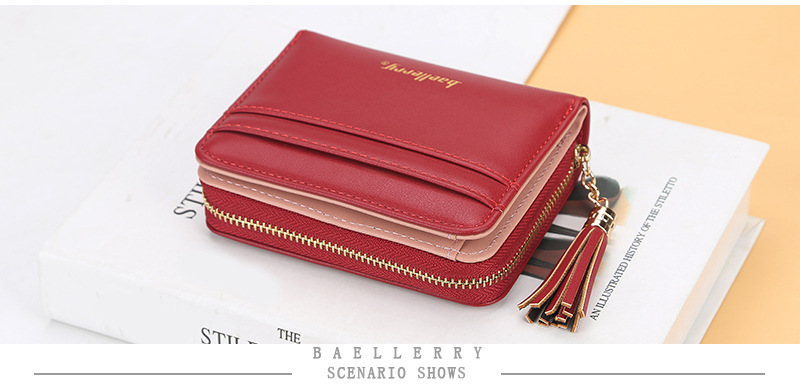 Short Baellerry Korean Edition Multi Card Driver's License Zero Wallet Fashion Tassel Button Women's Bag_voghion.com